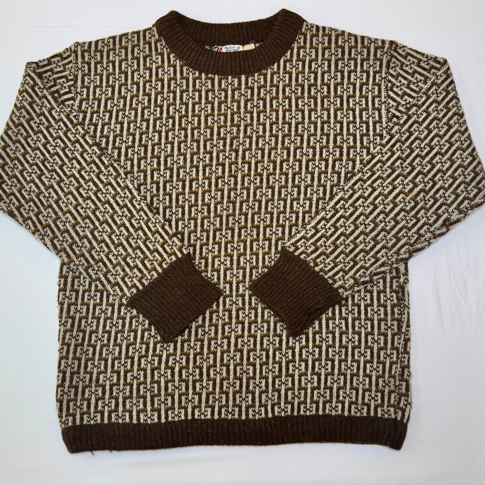 Vintage 1980s Fana Knit Sweater Med Brown Wool Blend Nordic Scandi Grandpacore